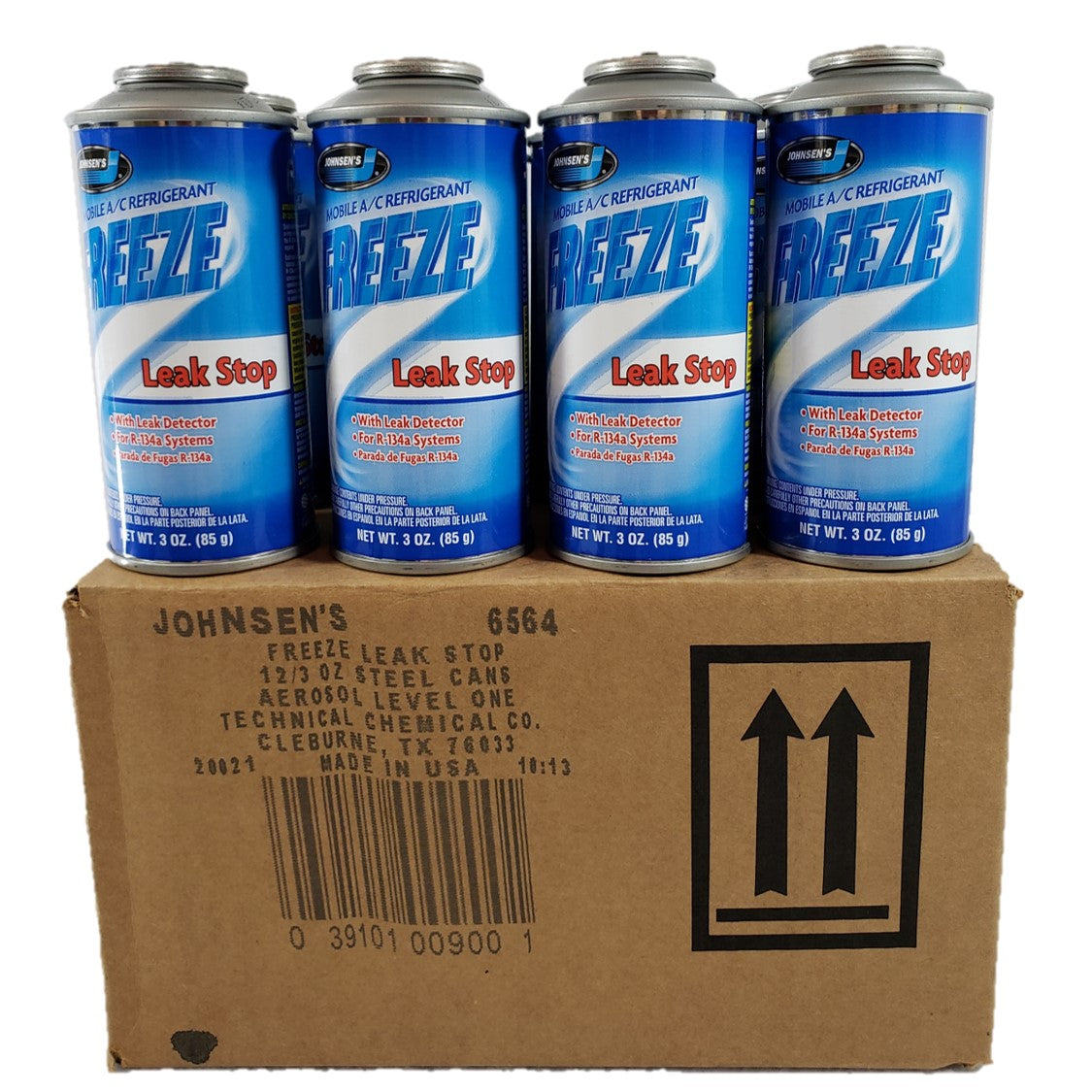Johnsen R134a + Leak Stop Auto A/C Refrigerant Gas Freon USA 3oz | 12 Cans