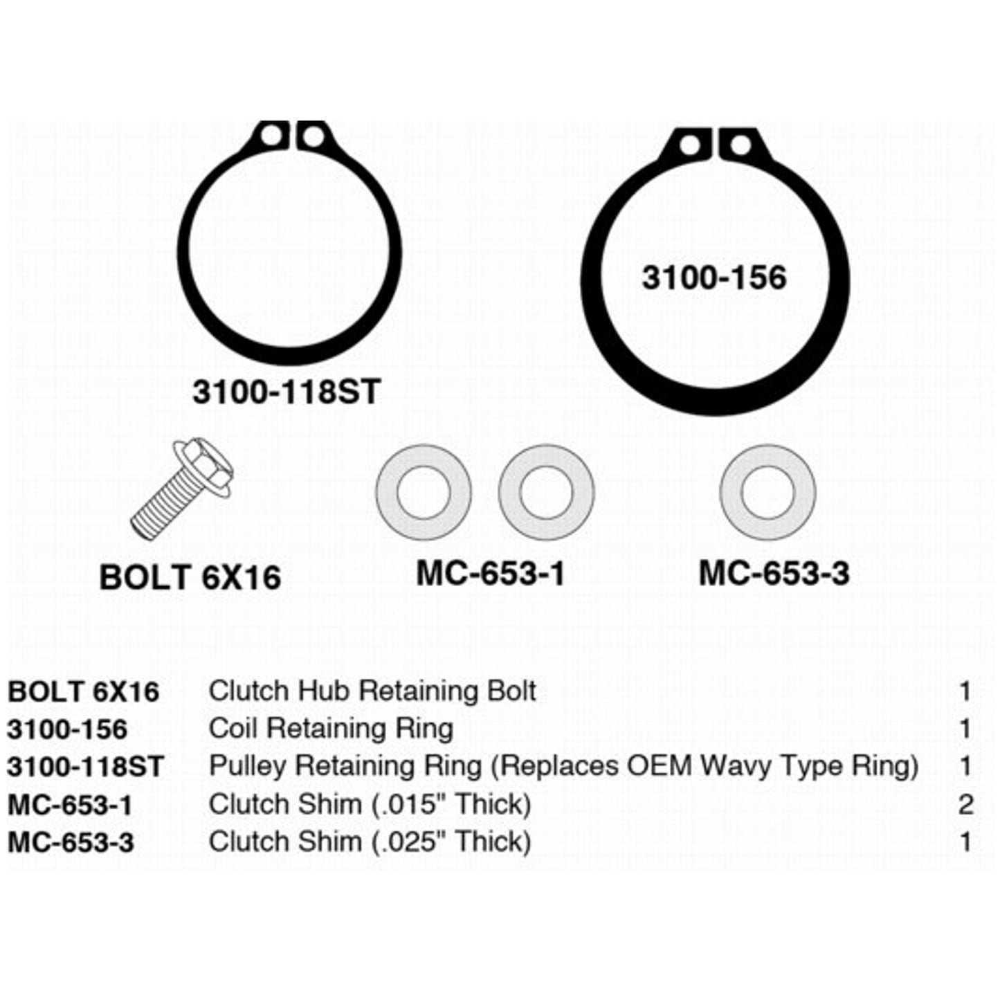 A/C Clutch Install Kit for Compressors Models Denso 10PA17A, 10PA17C, 10PA20C