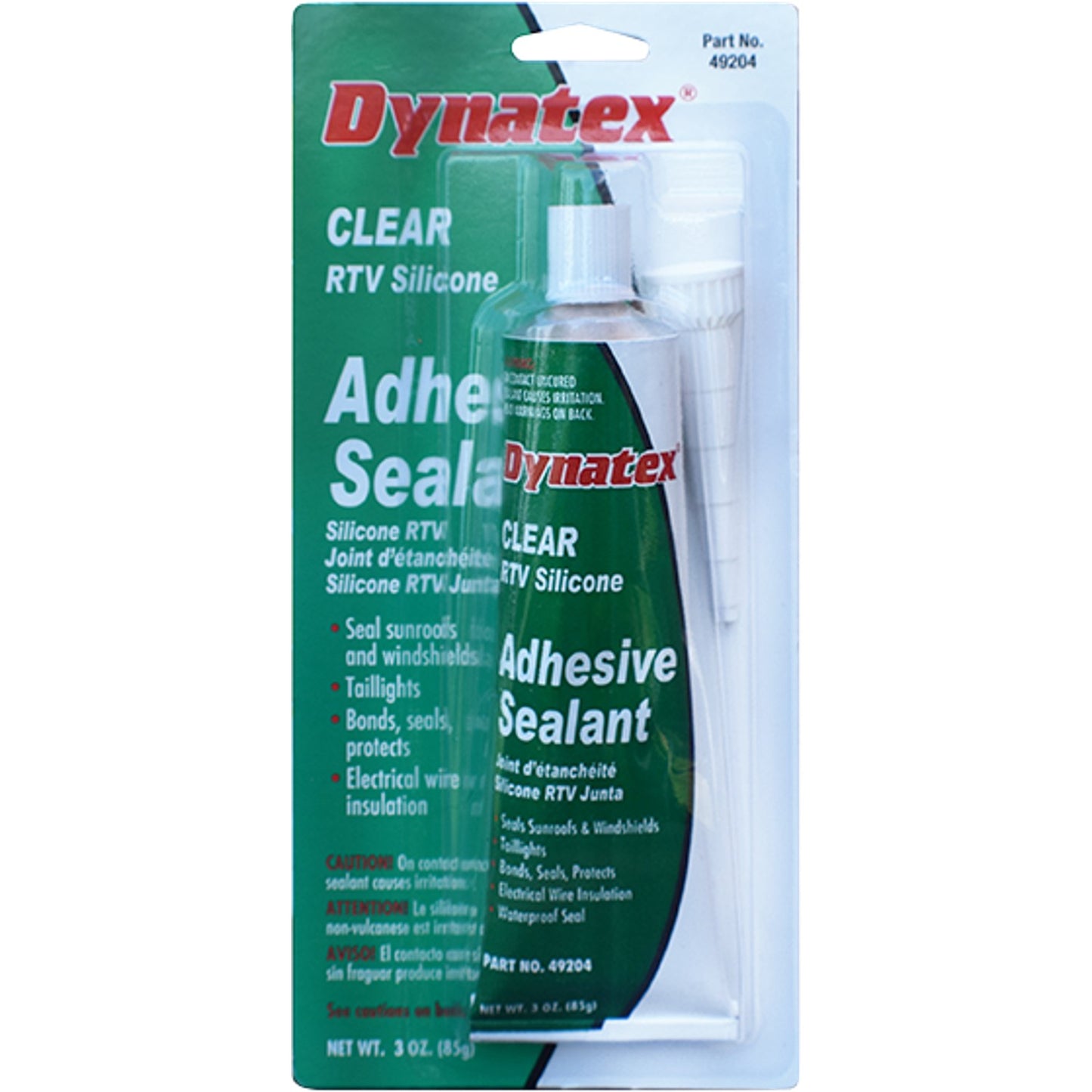 Dynatex 49204 RTV Silicone Adhesive Sealant, 450 Degree Maximum Temperature, 3 oz Carded Tube, Clear
