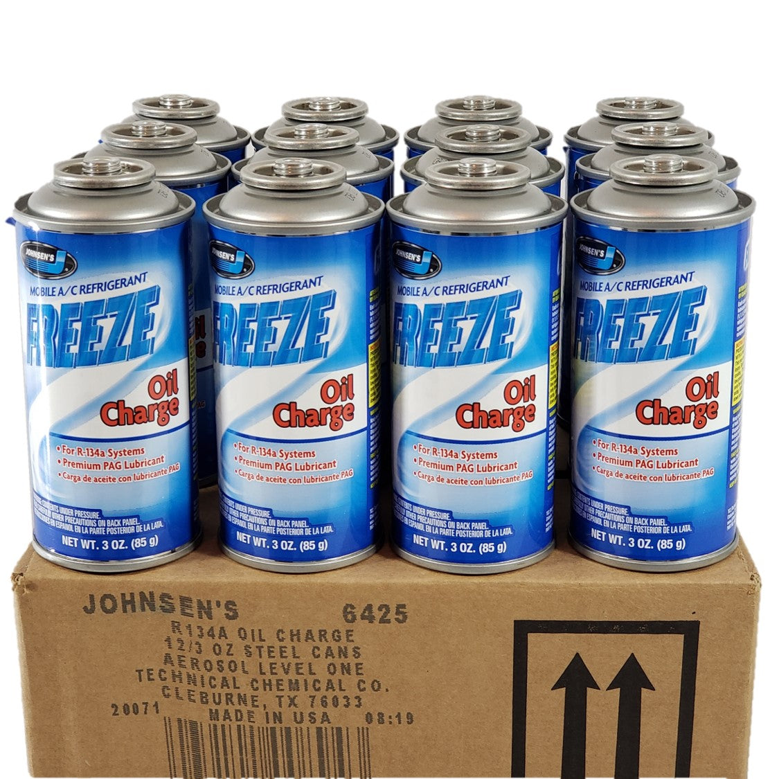 Johnsen R134a + PAG Oil Charge Auto A/C Refrigerant Gas Freon 3oz | 12 Cans