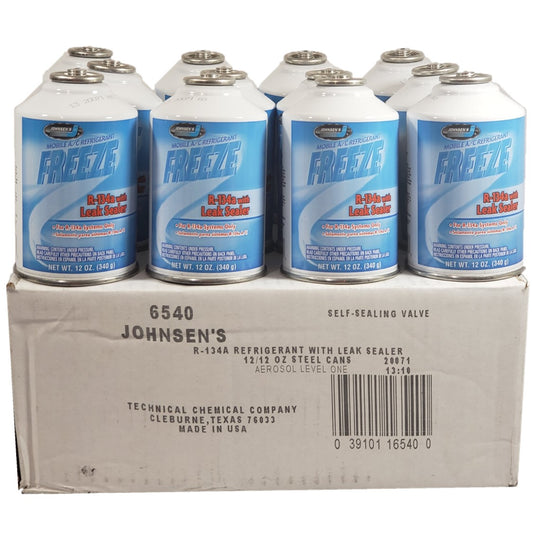 Johnsen R134a + Leak Sealer Auto Truck A/C Refrigerant Freon USA 12oz | 12 Cans