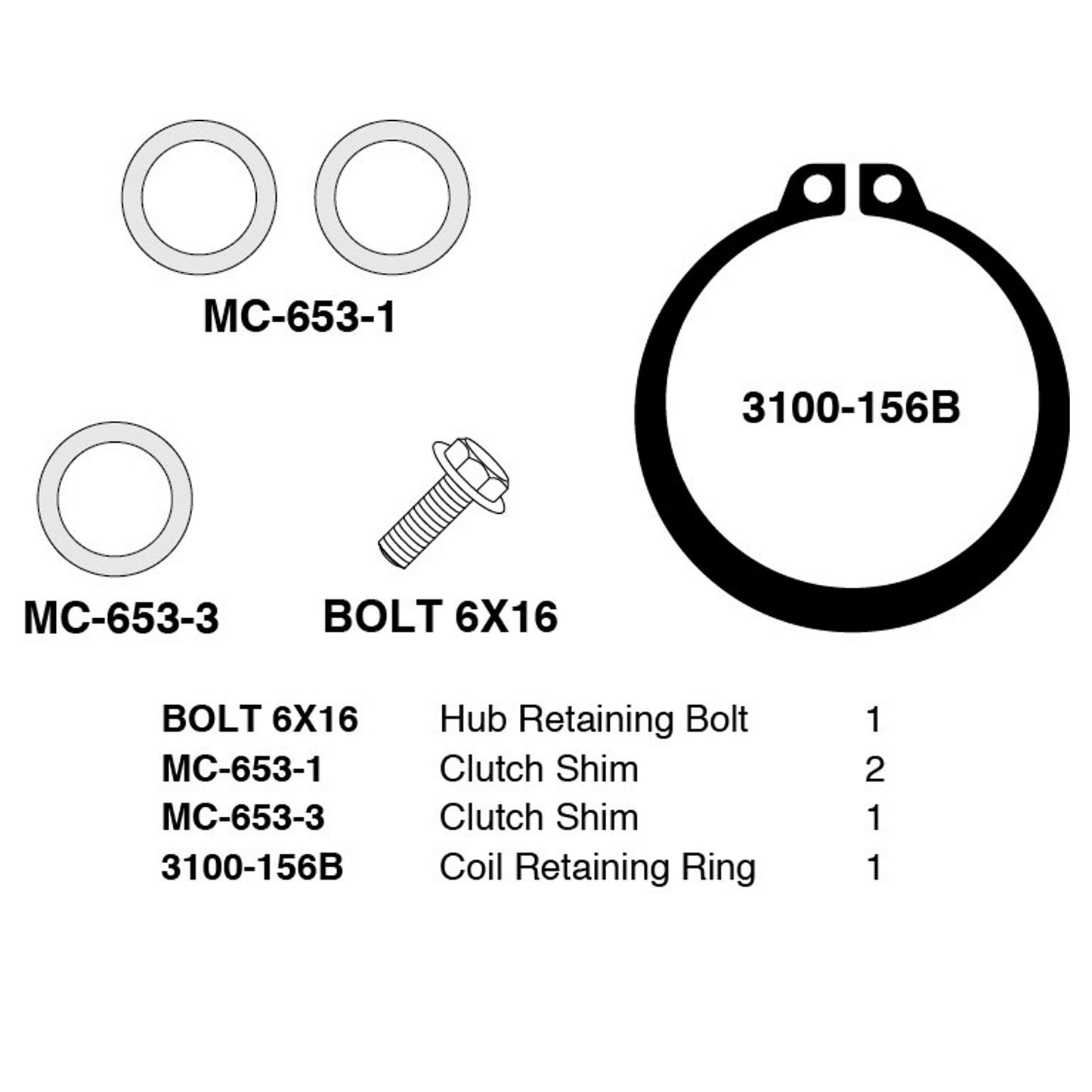 A/C Clutch Install Kit for Compressors Models Denso 10PA, 10S