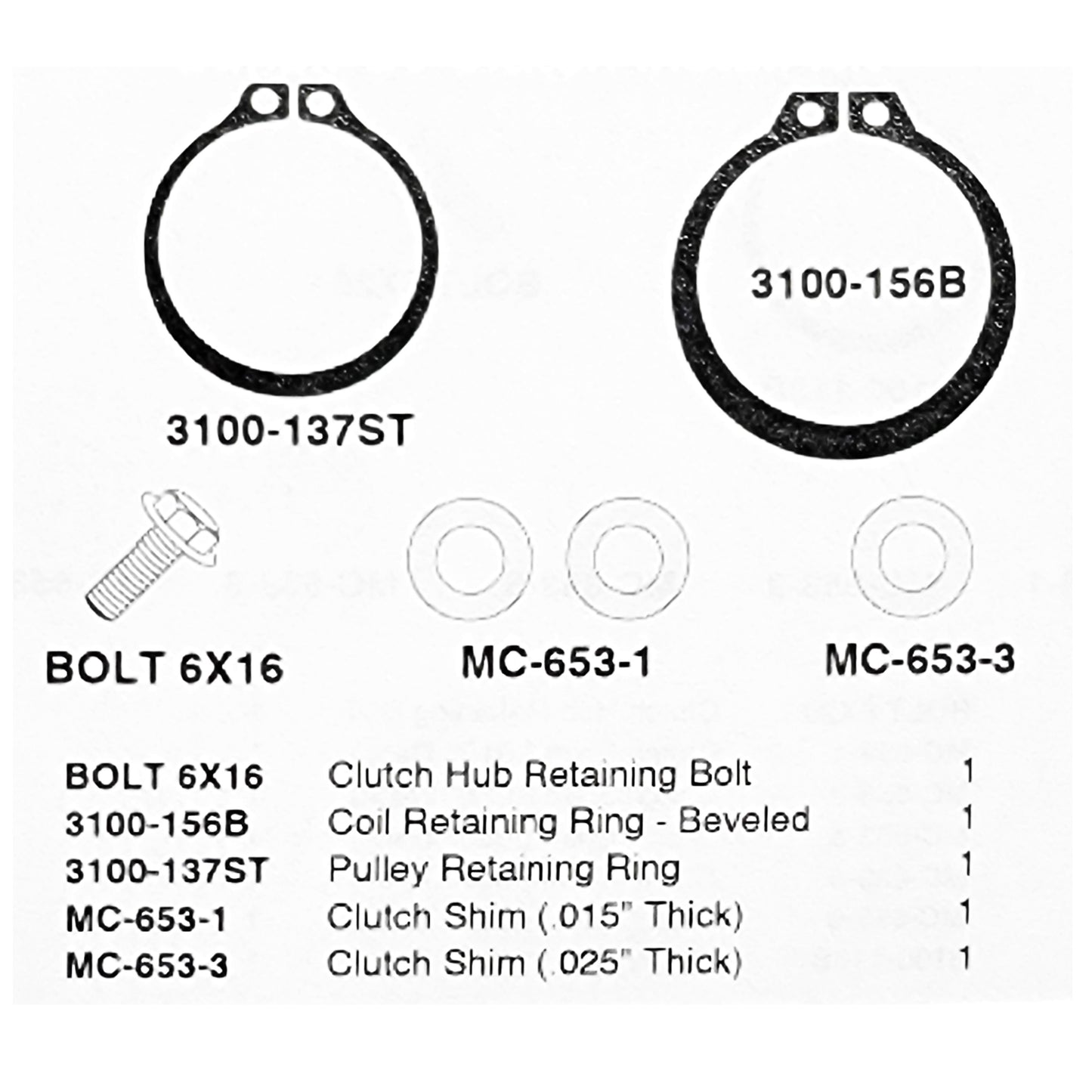 A/C Clutch Install Kit for Compressor Model S6